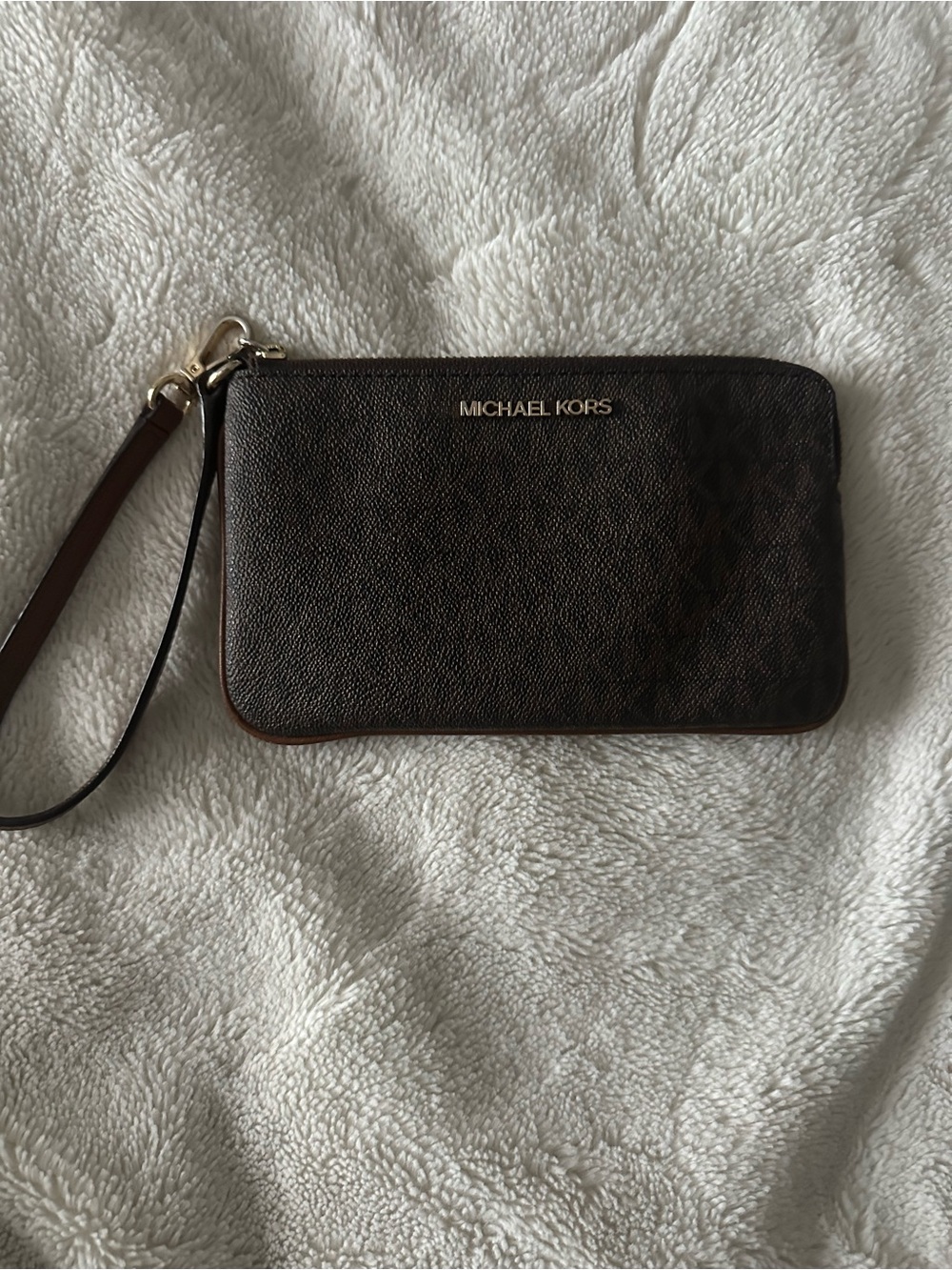 Michael Kors Dark Brown Leather Wristlet Wallet with Gold Logo